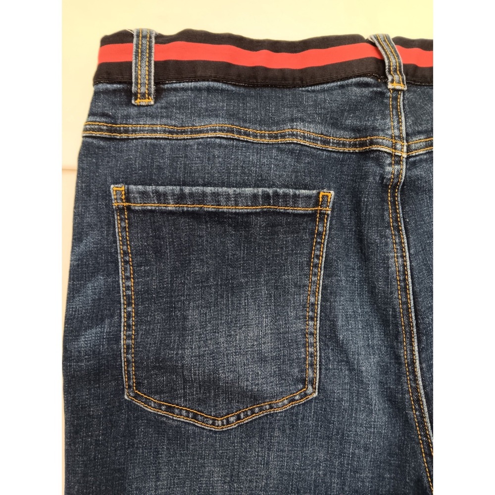 CAbi Women's Blue Denim Button Fly High Rise Skinny Jeans Red Stripe Size 16 - Picture 15 of 16